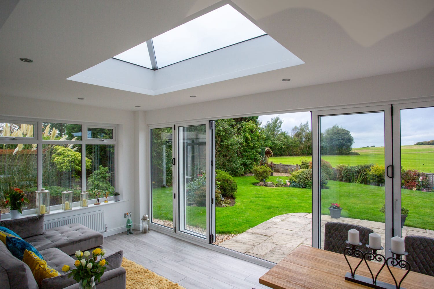 Bifold doors and roof lantern on home extension